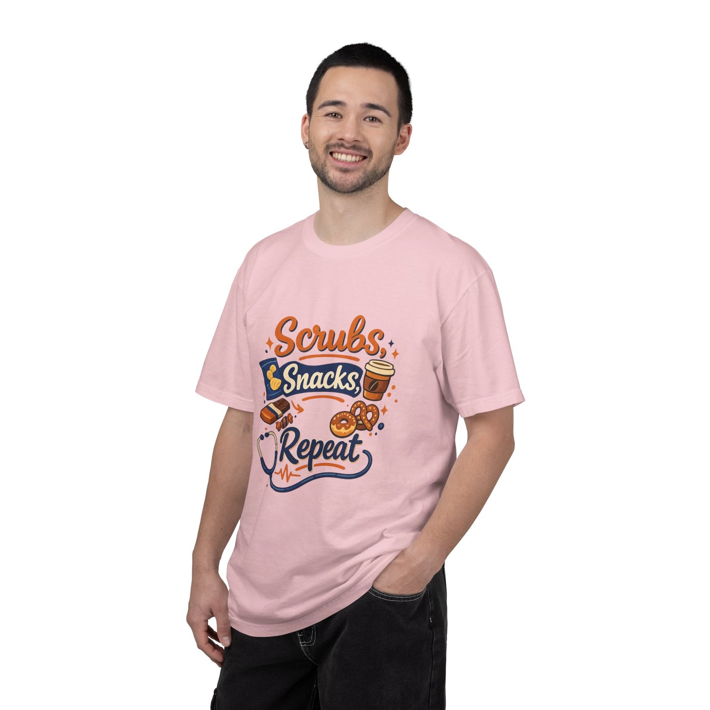 Scrubs Snacks Repeat T-Shirt – Cute Nurse Medical Humor Tee