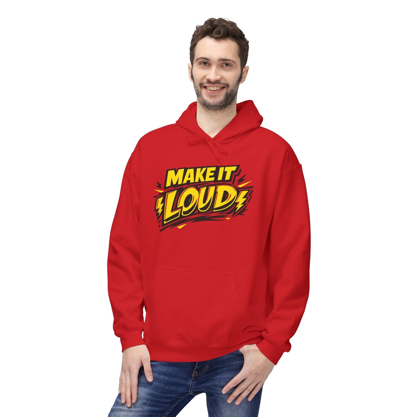 Make It Loud Hoodie — Bold Yellow Graphic Pullover Printify