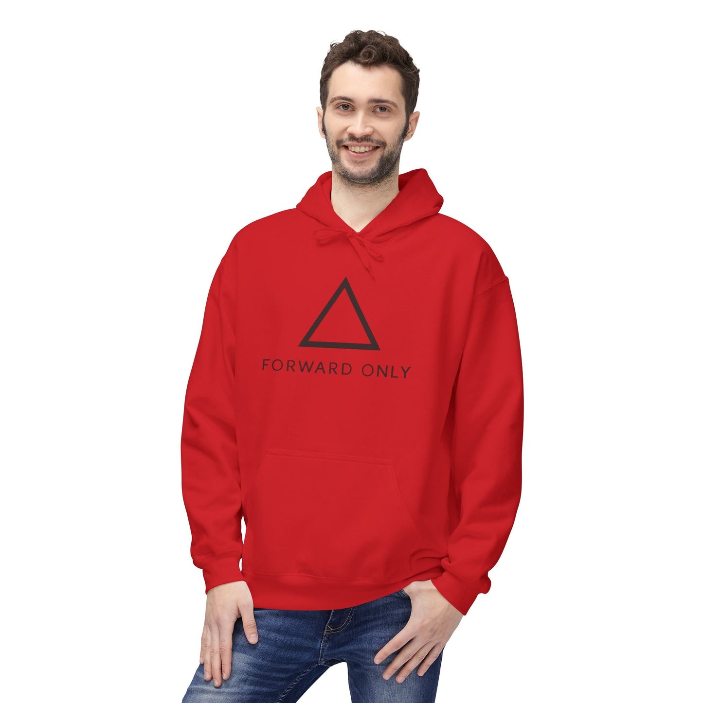 Hoodie — Minimal "Forward Only" Triangle Logo Pullover Printify