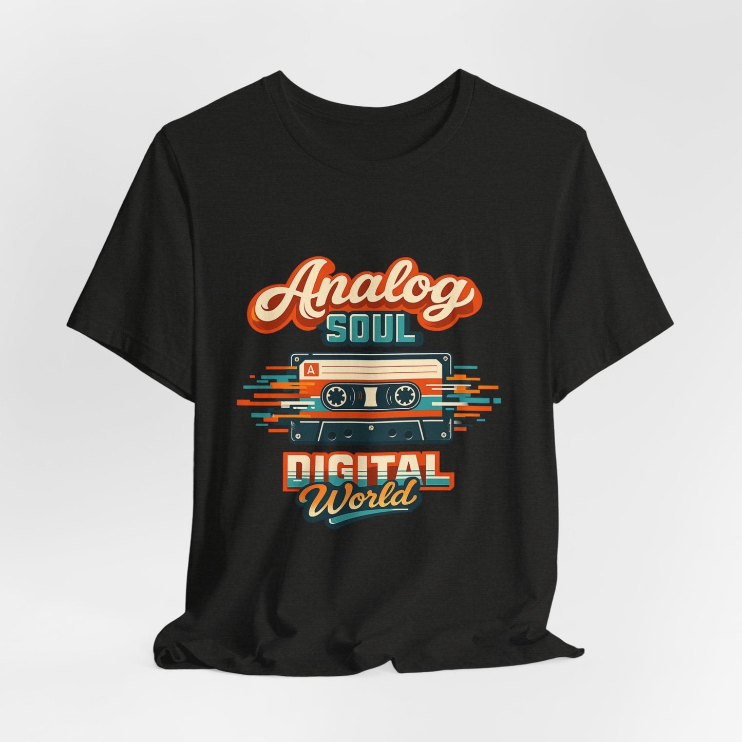 Analog Soul Digital World T-Shirt – Retro Cassette Tee for Music Lovers Printify