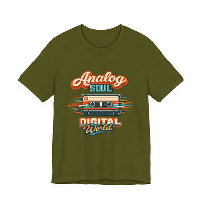 Analog Soul Digital World T-Shirt – Retro Cassette Tee for Music Lovers Printify