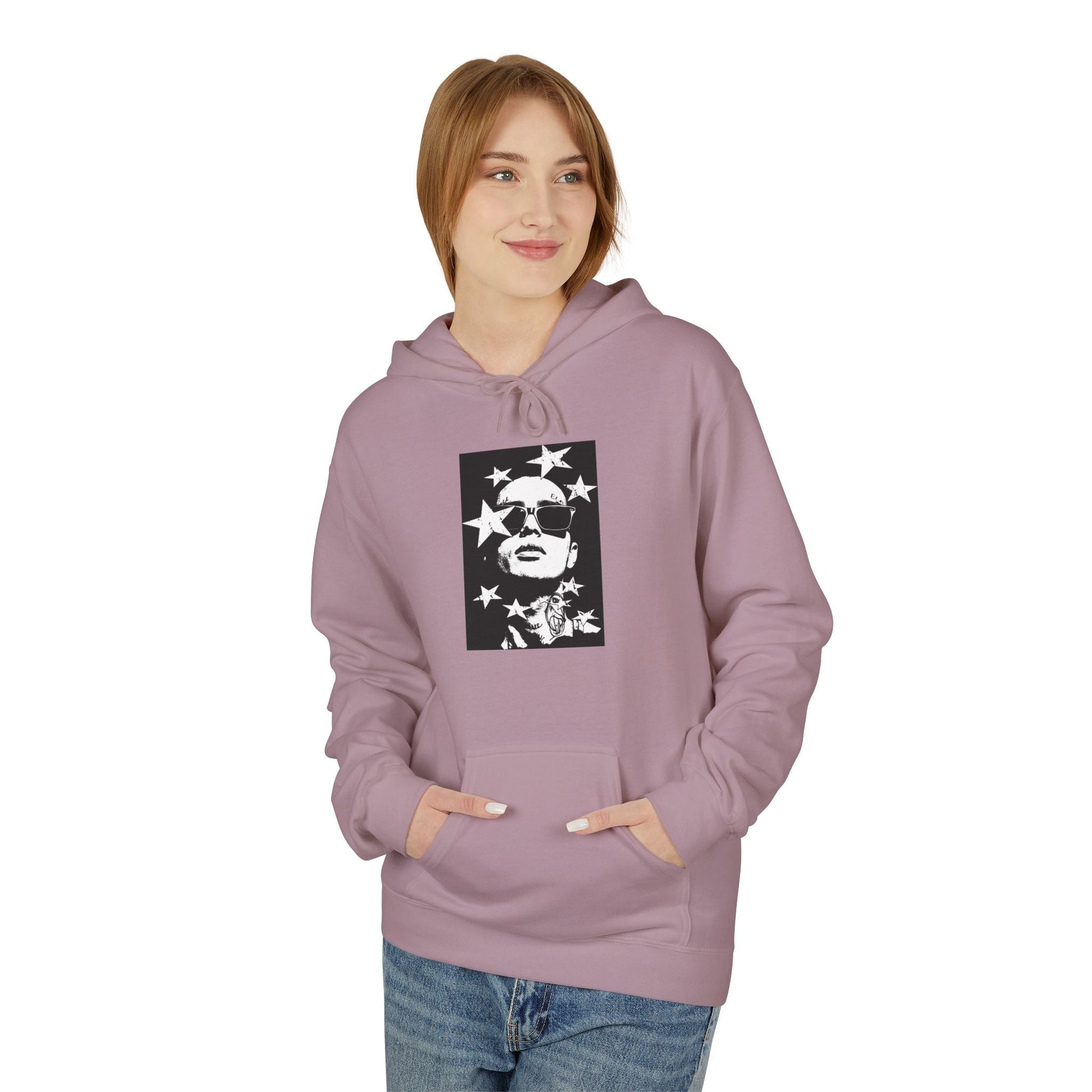 Hoodie — Monochrome Dollar Sign & Stars Graphic Printify