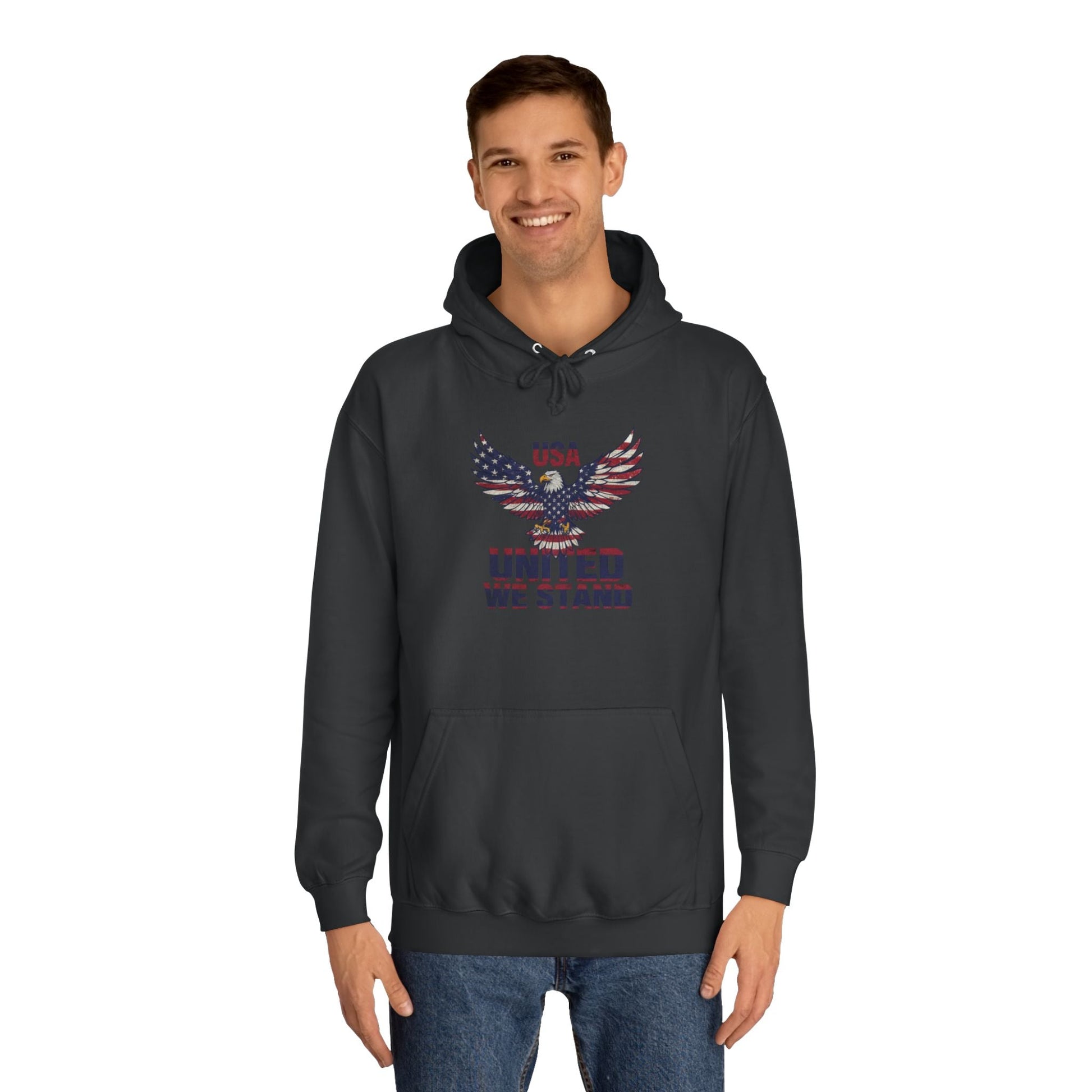 Patriotic Eagle Hoodie – Unisex USA “United We Stand” American Flag Graphic Printify