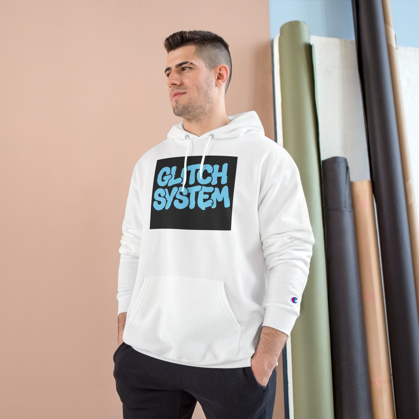 Glitch System Hoodie — Retro Graffiti Streetwear Champion Hoodie Printify