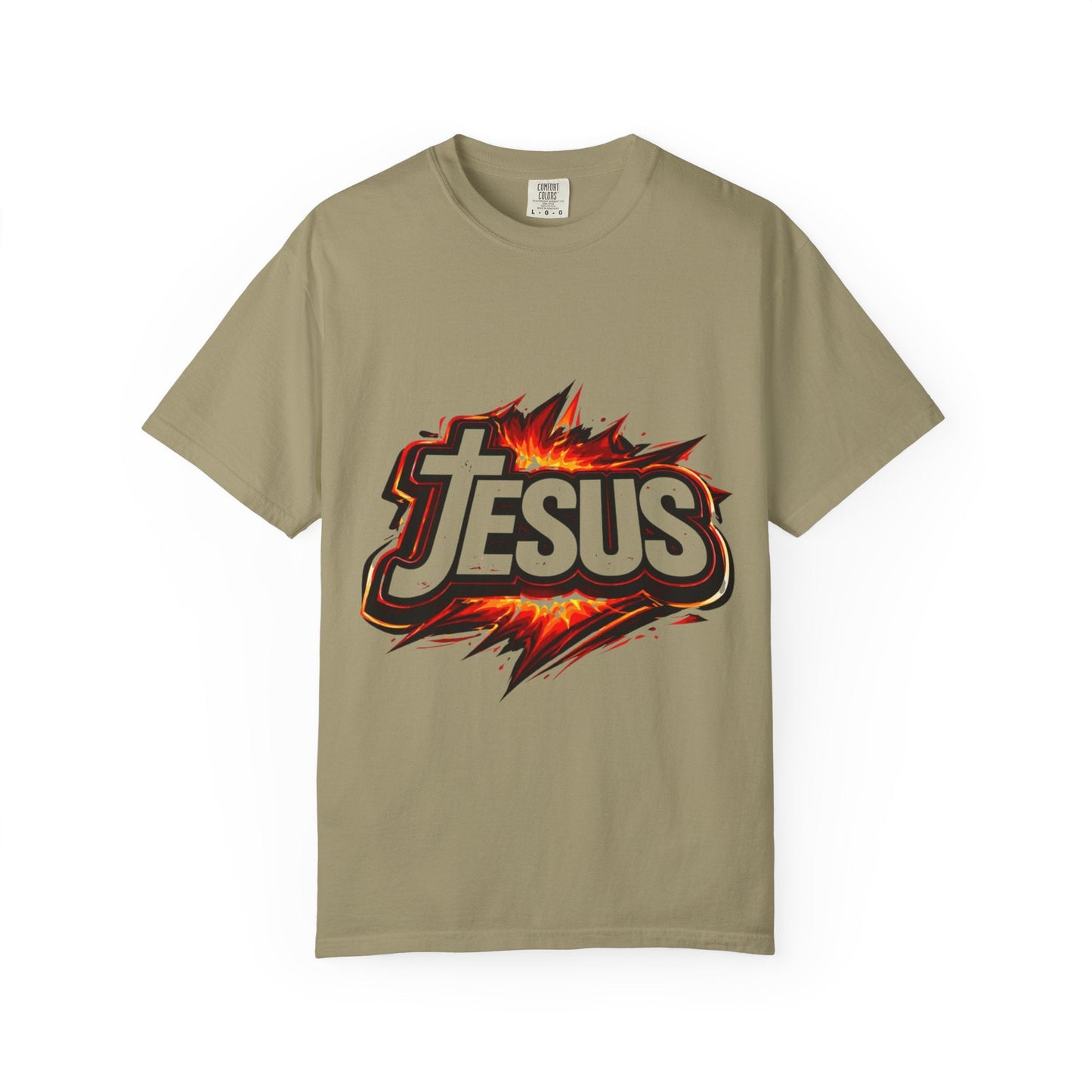 Jesus Graphic T-Shirt for Men – Bold Flame Logo Christian Faith Tee Printify