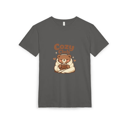 Cozy Club Bear T-Shirt — Cute Blanket & Hot Cocoa Graphic Tee Printify