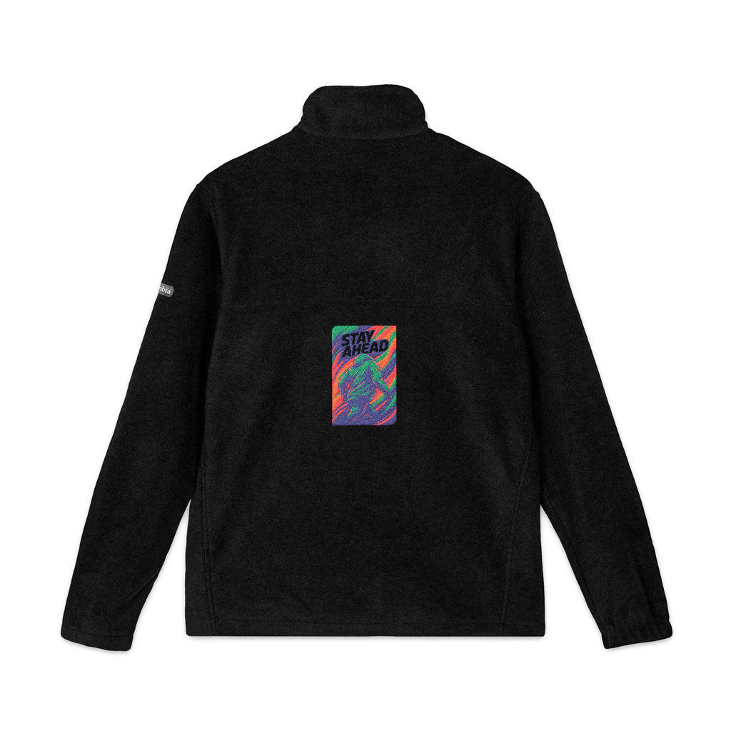 Embroidered Psychedelic Patch Fleece Jacket — Colorful Abstract Back Design