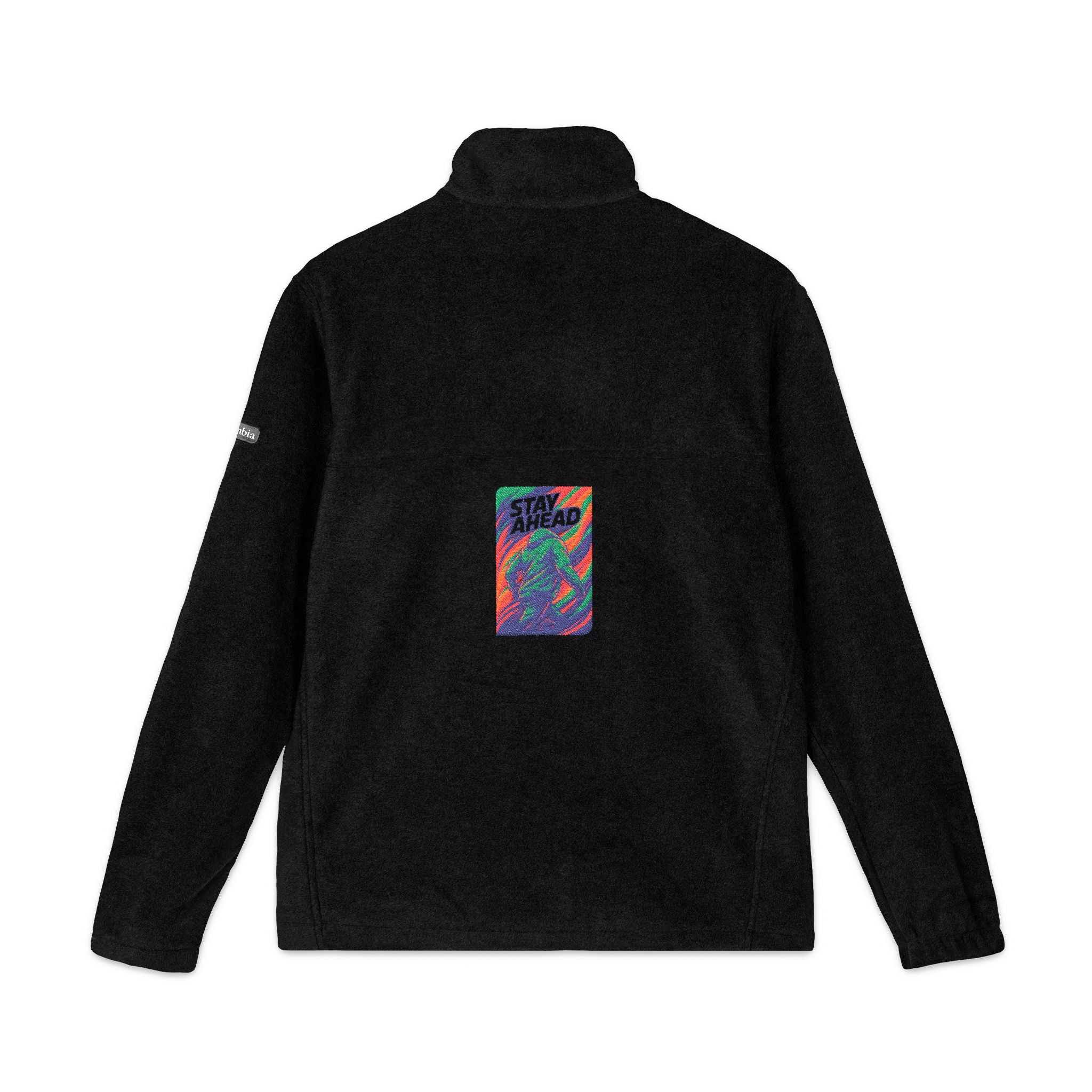 Embroidered Psychedelic Patch Fleece Jacket — Colorful Abstract Back Design