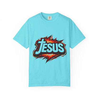 Jesus Graphic T-Shirt for Men – Bold Flame Logo Christian Faith Tee Printify