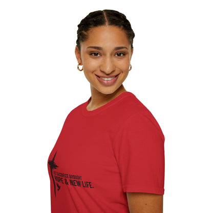 Christian Cross T-Shirt – Unisex “His Sacrifice Brought Hope & New Life” Inspirational Tee Printify