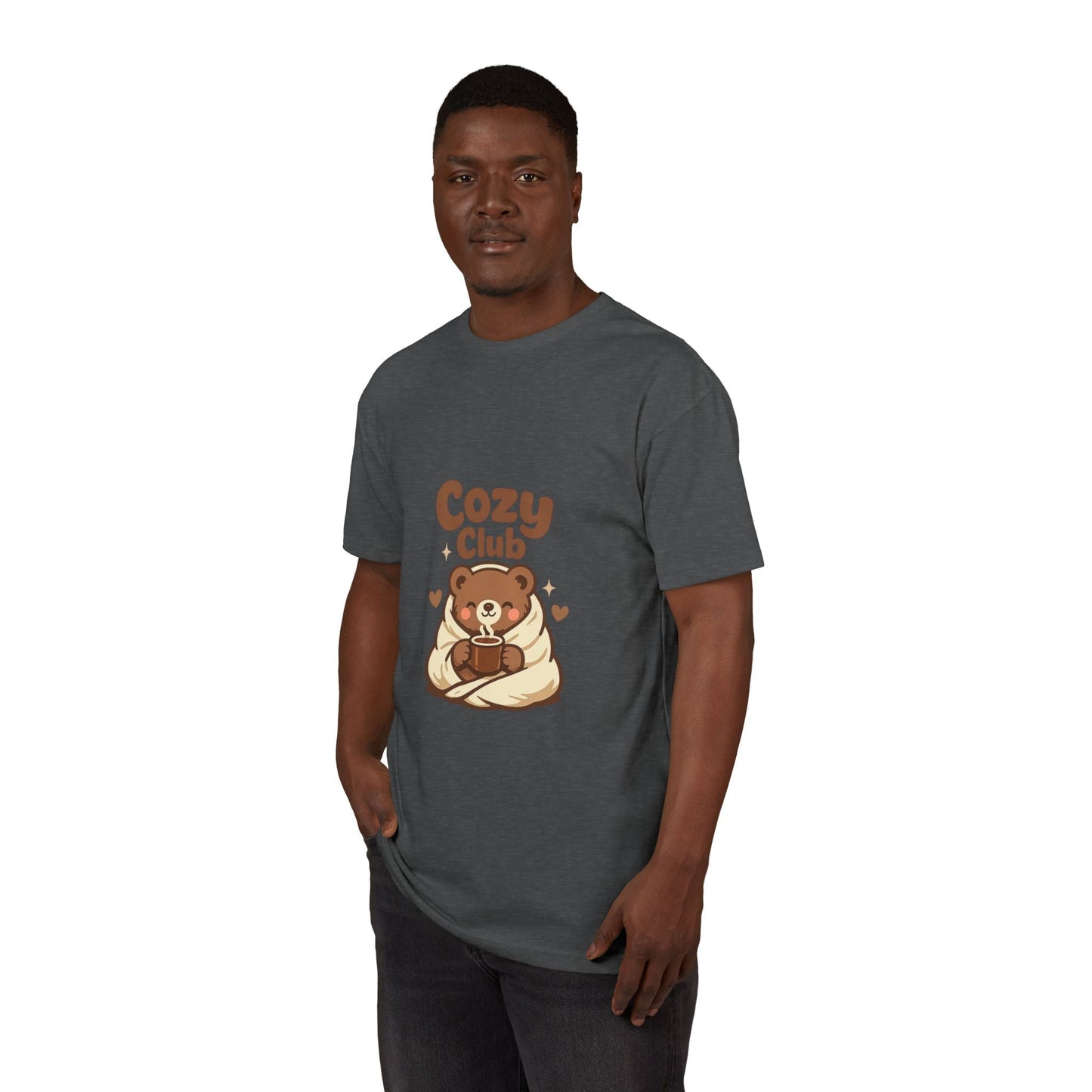 Cozy Club Bear T-Shirt — Cute Blanket & Hot Cocoa Graphic Tee Printify