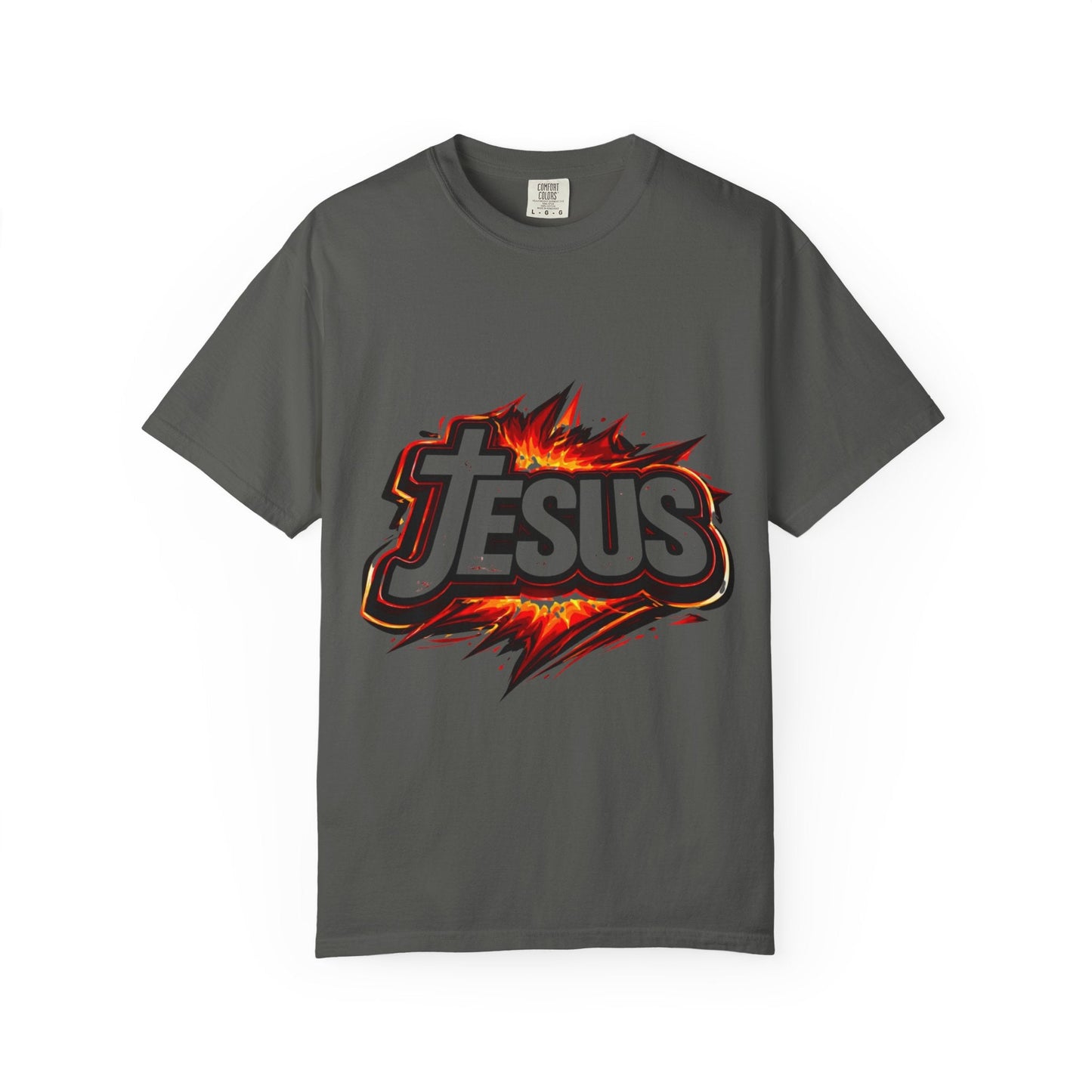 Jesus Graphic T-Shirt for Men – Bold Flame Logo Christian Faith Tee Printify