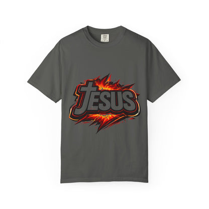 Jesus Graphic T-Shirt for Men – Bold Flame Logo Christian Faith Tee Printify