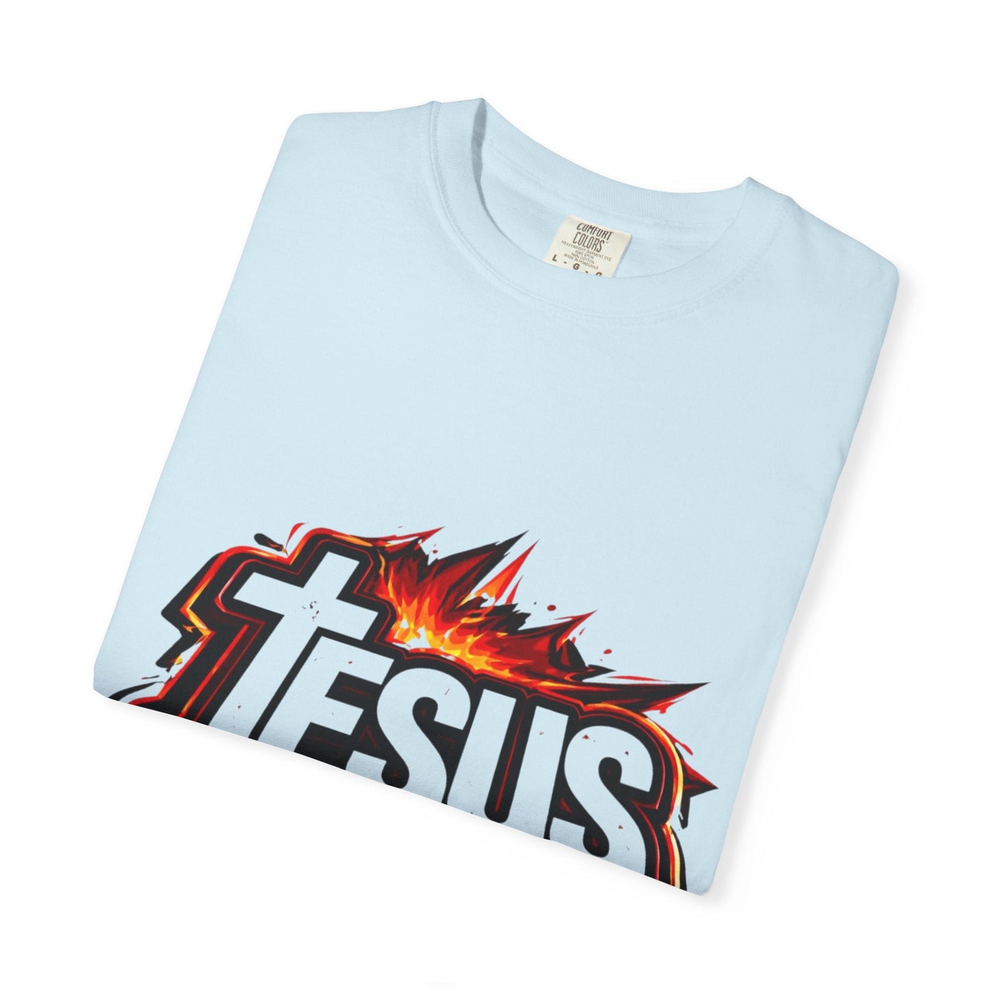 Jesus Graphic T-Shirt for Men – Bold Flame Logo Christian Faith Tee Printify