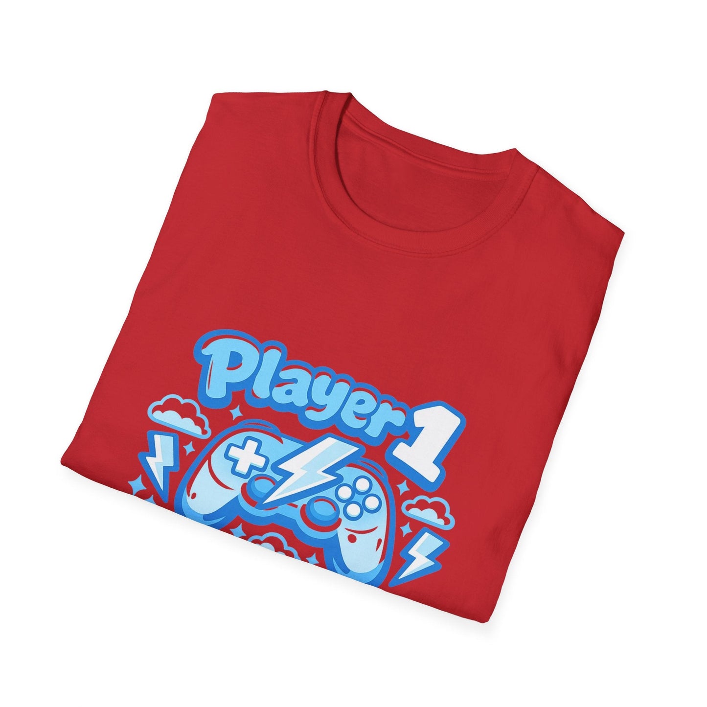Player 1 Energy T-Shirt — Cute Blue Gamer Controller Graphic Tee Printify