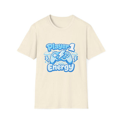 Player 1 Energy T-Shirt — Cute Blue Gamer Controller Graphic Tee Printify