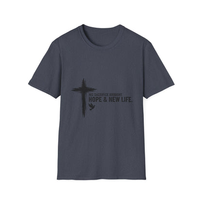 Christian Cross T-Shirt – Unisex “His Sacrifice Brought Hope & New Life” Inspirational Tee Printify