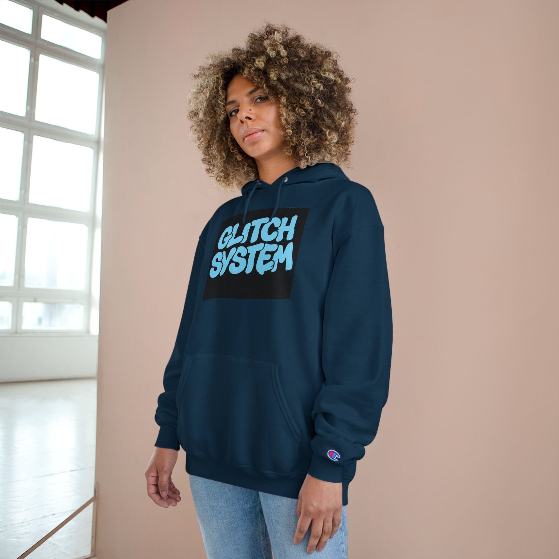 Glitch System Hoodie — Retro Graffiti Streetwear Champion Hoodie Printify