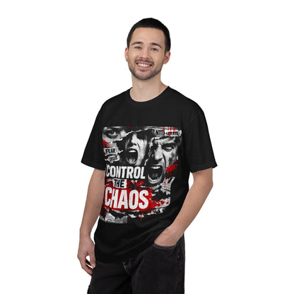 Control the Chaos T‑Shirt — Graphic Urban Streetwear Tee with Distressed Faces & Bold Red Accent Printify