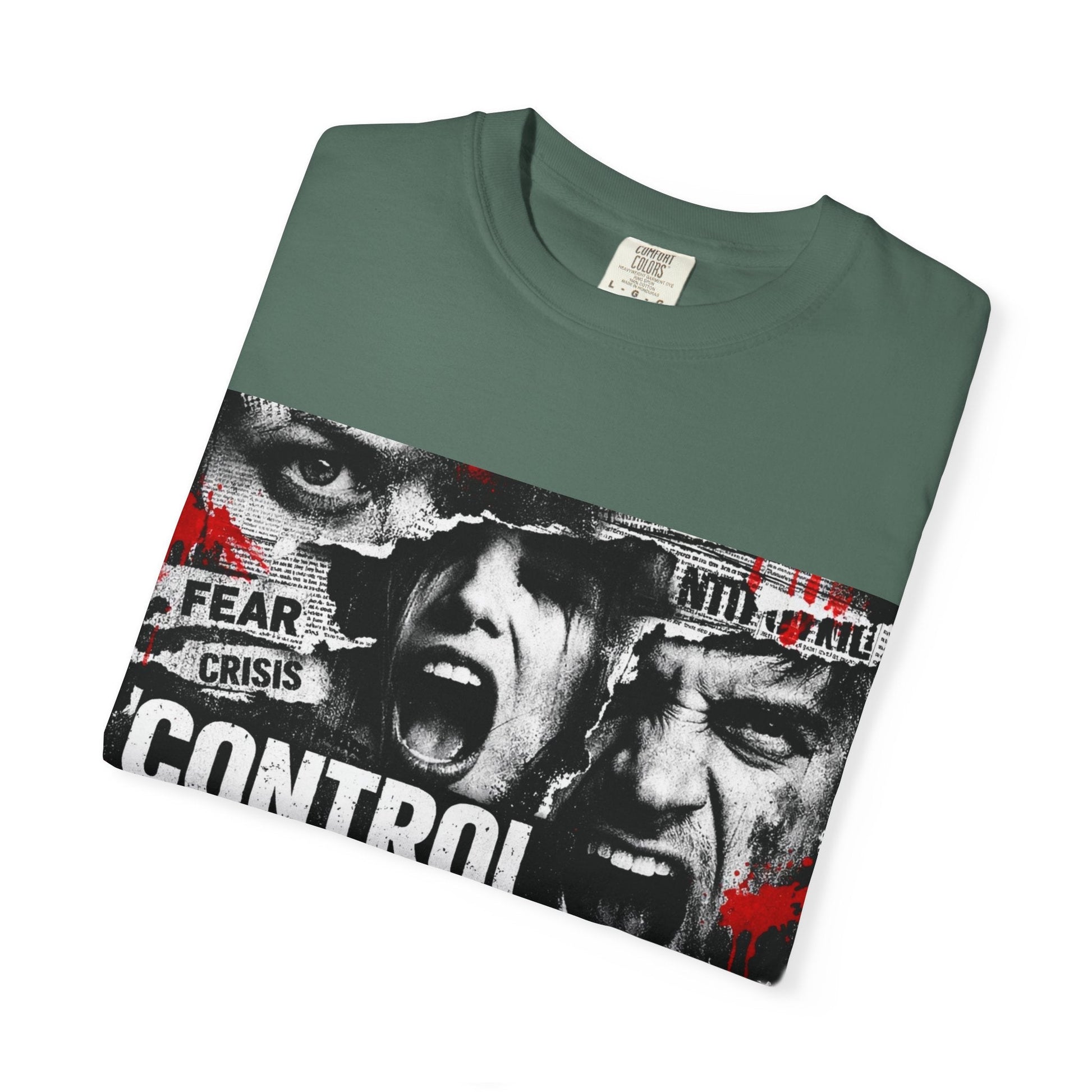 Control the Chaos T‑Shirt — Graphic Urban Streetwear Tee with Distressed Faces & Bold Red Accent Printify