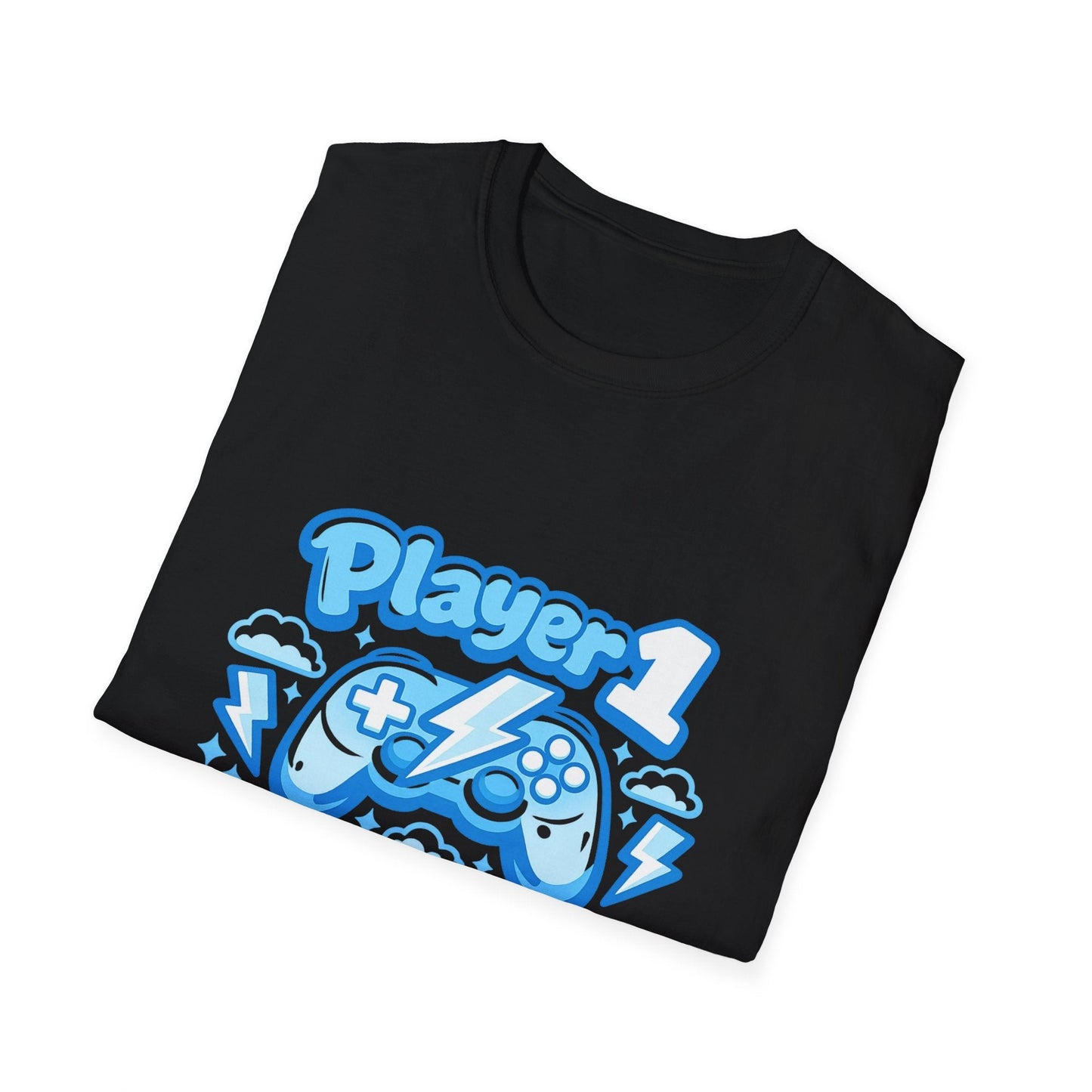 Player 1 Energy T-Shirt — Cute Blue Gamer Controller Graphic Tee Printify