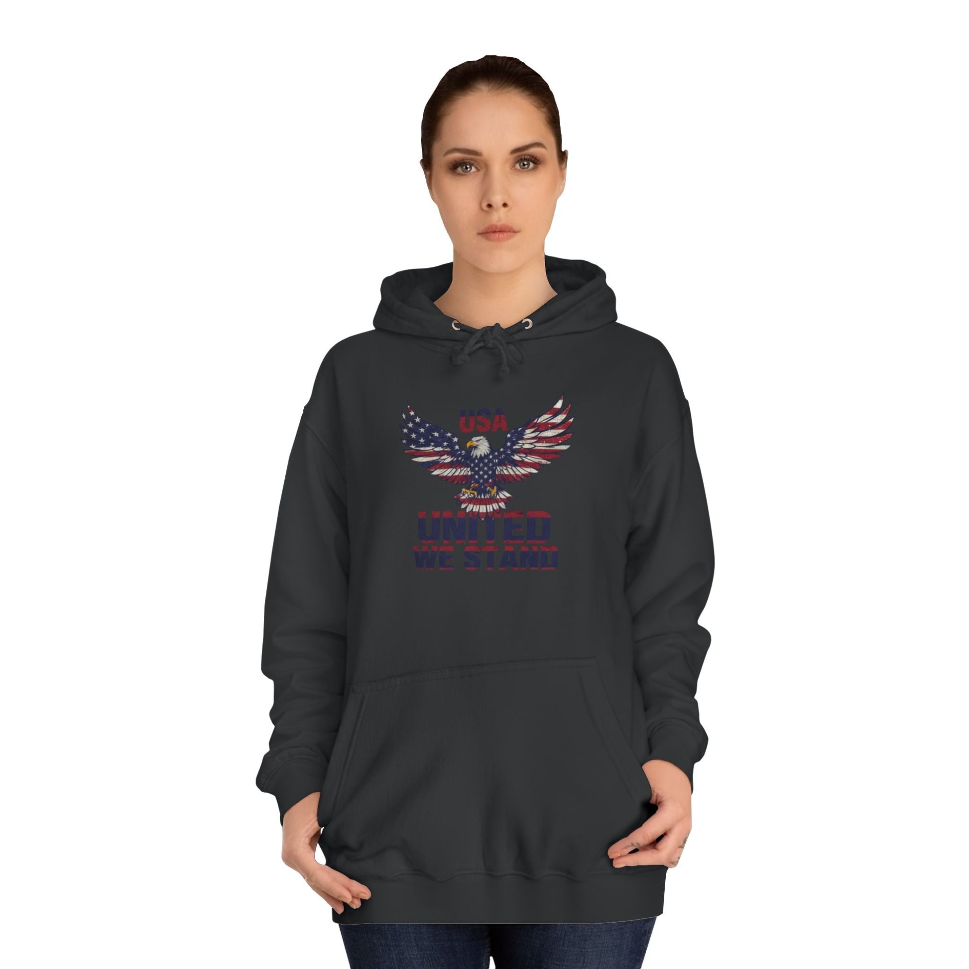 Patriotic Eagle Hoodie – Unisex USA “United We Stand” American Flag Graphic Printify
