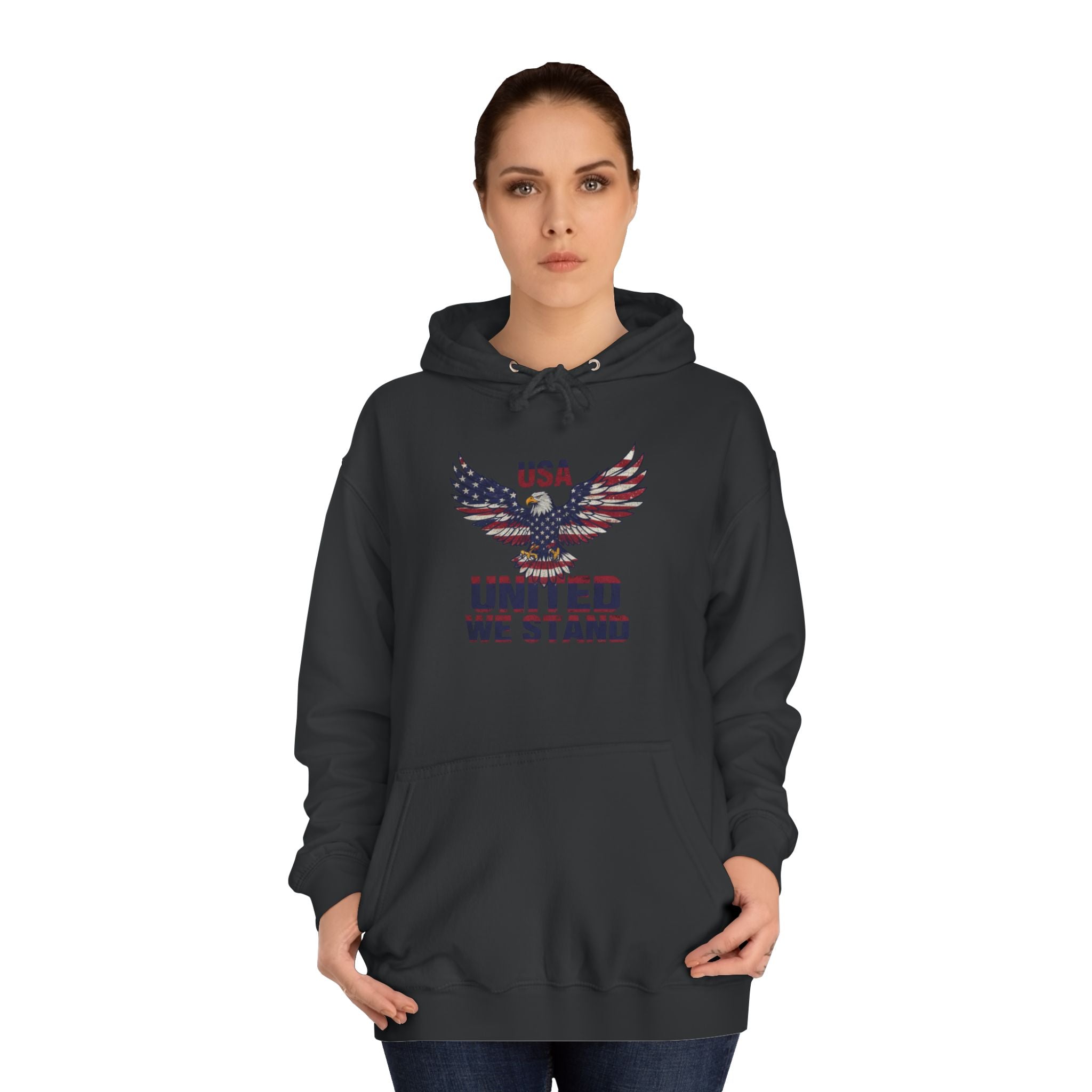 Patriotic Eagle Hoodie - USA "United We Stand" American Flag Graphic