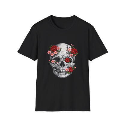 Floral Skull Tee — Gothic Rose Skull T-Shirt for Day of the Dead & Edgy Style Printify