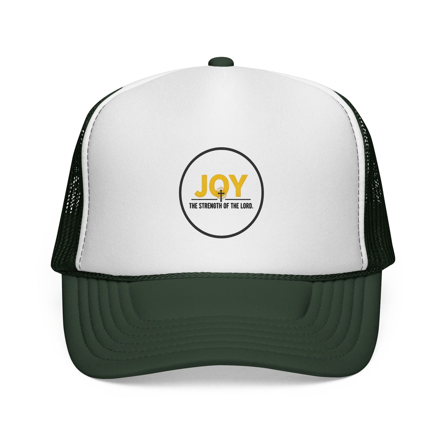 Joy Circle Trucker Cap — 'Joy, One Strength of the Soul' Retro Mesh Hat Printify