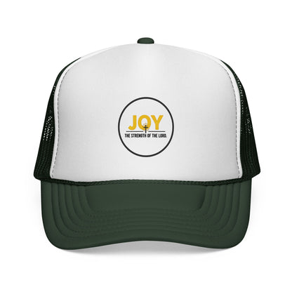 Joy Circle Trucker Cap — 'Joy, One Strength of the Soul' Retro Mesh Hat Printify