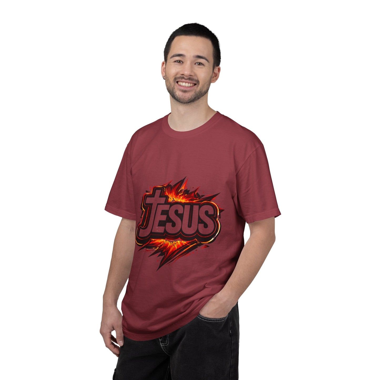Jesus Graphic T-Shirt for Men – Bold Flame Logo Christian Faith Tee Printify