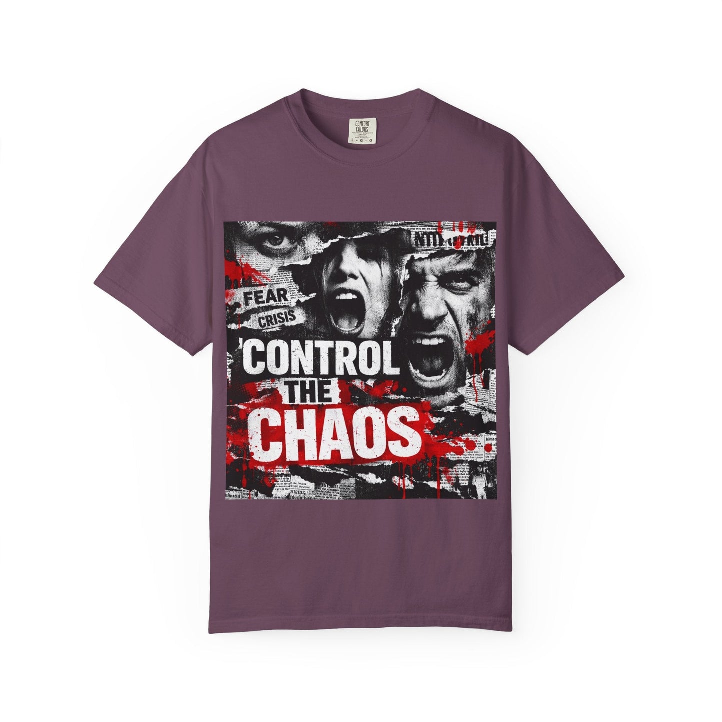 Control the Chaos T‑Shirt — Graphic Urban Streetwear Tee with Distressed Faces & Bold Red Accent Printify