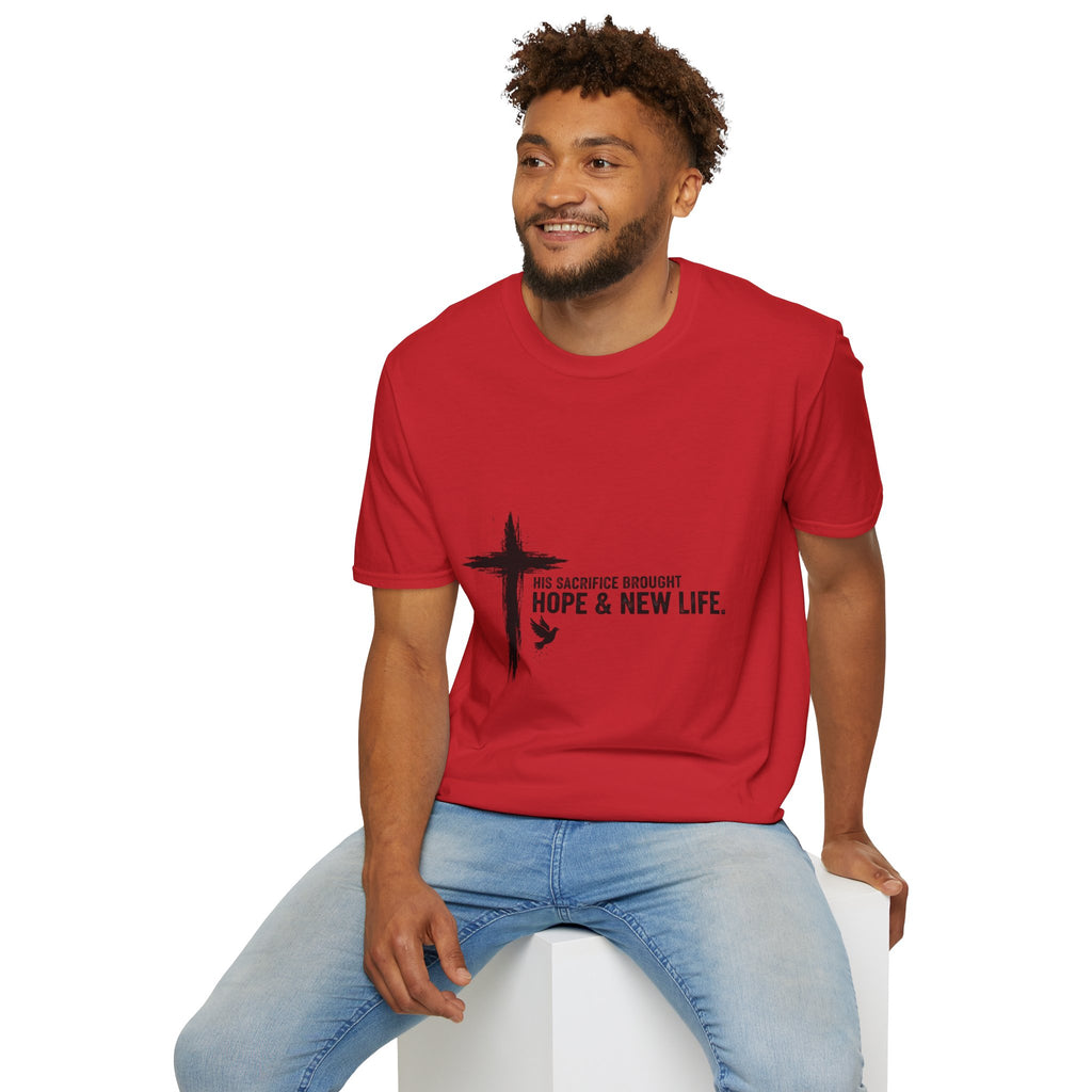 Christian Cross T-Shirt — "His Sacrifice Brought Hope & New Life" Inspirational Tee