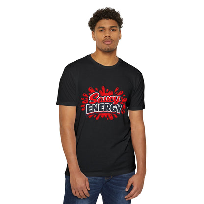 Saucy Energy T-Shirt — Bold Red Splash Graphic Tee Printify