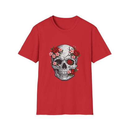Floral Skull Tee — Gothic Rose Skull T-Shirt for Day of the Dead & Edgy Style Printify