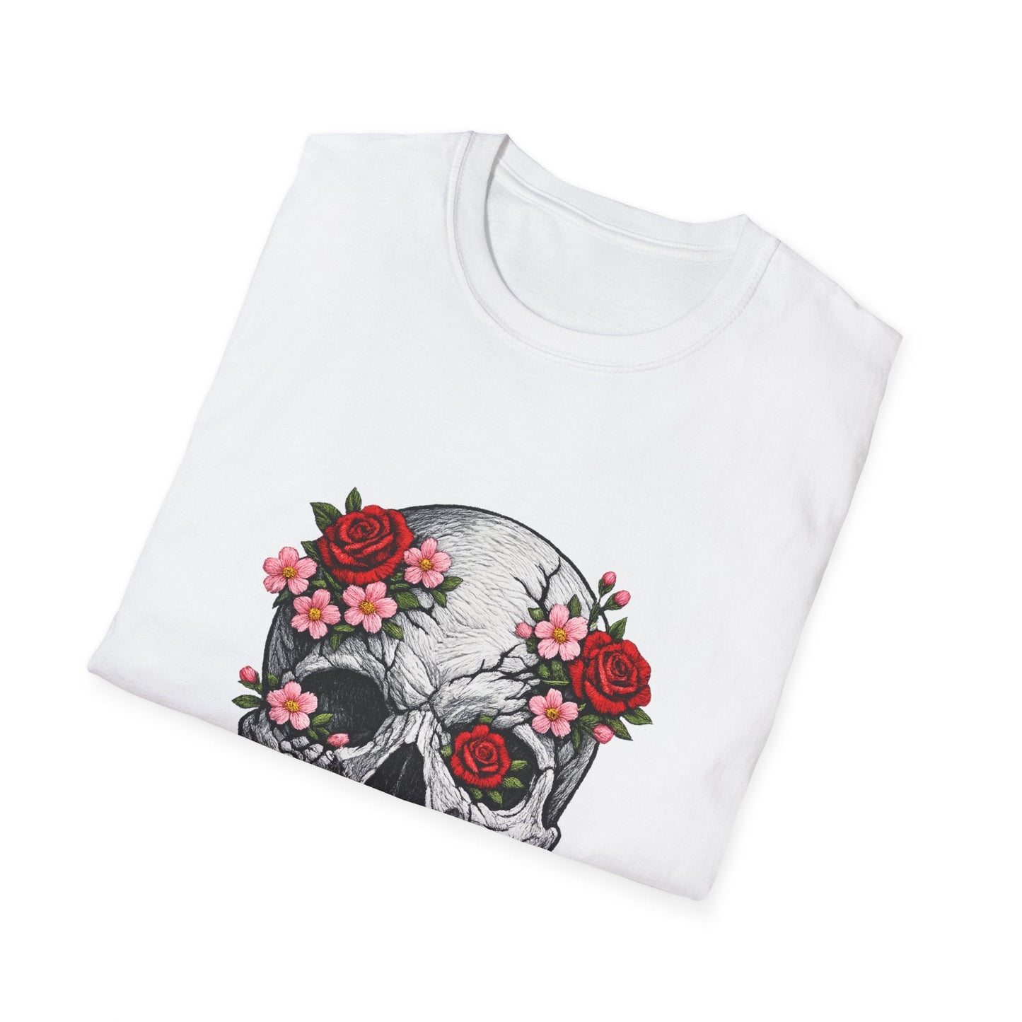 Floral Skull Tee — Gothic Rose Skull T-Shirt for Day of the Dead & Edgy Style Printify