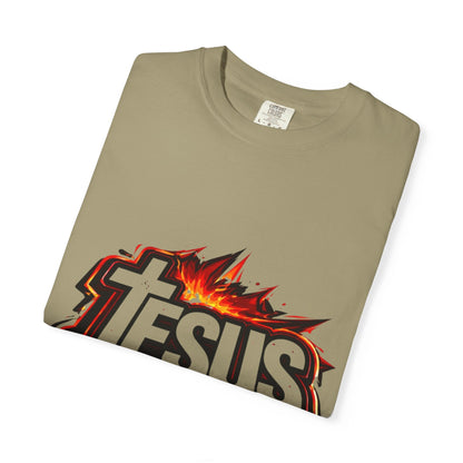 Jesus Graphic T-Shirt for Men – Bold Flame Logo Christian Faith Tee Printify