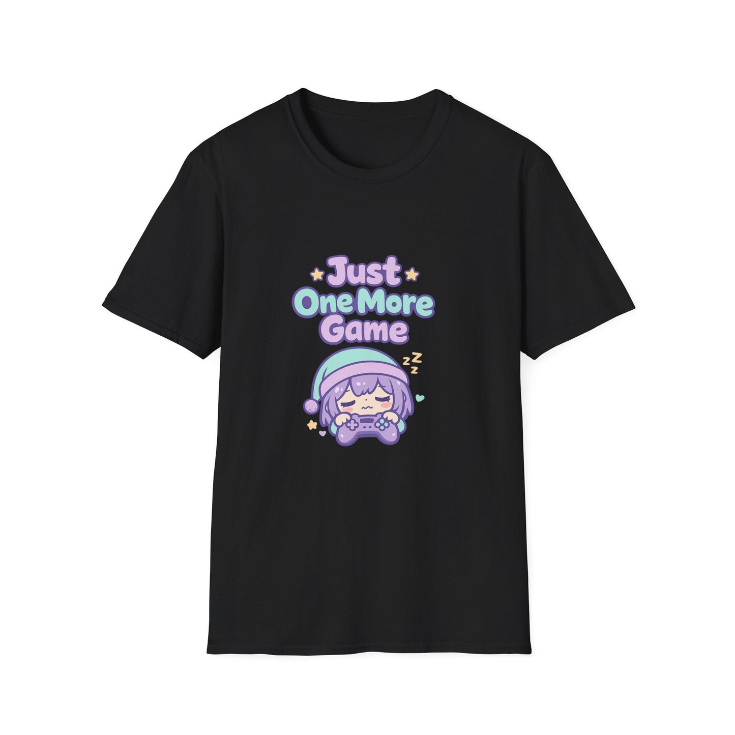 Just One More Game Gamer T‑Shirt — Cute Kawaii Sleeping Gamer Tee Printify