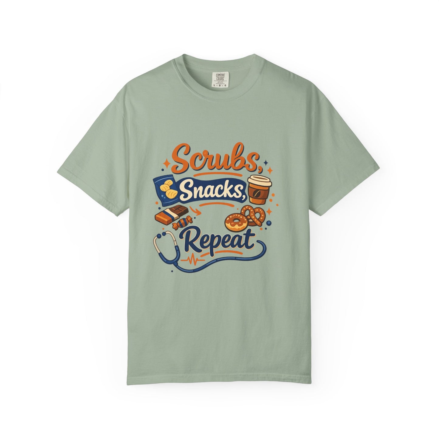 Scrubs Snacks Repeat T-Shirt – Cute Nurse Medical Humor Tee