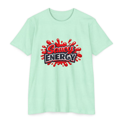 Saucy Energy T-Shirt — Bold Red Splash Graphic Tee Printify