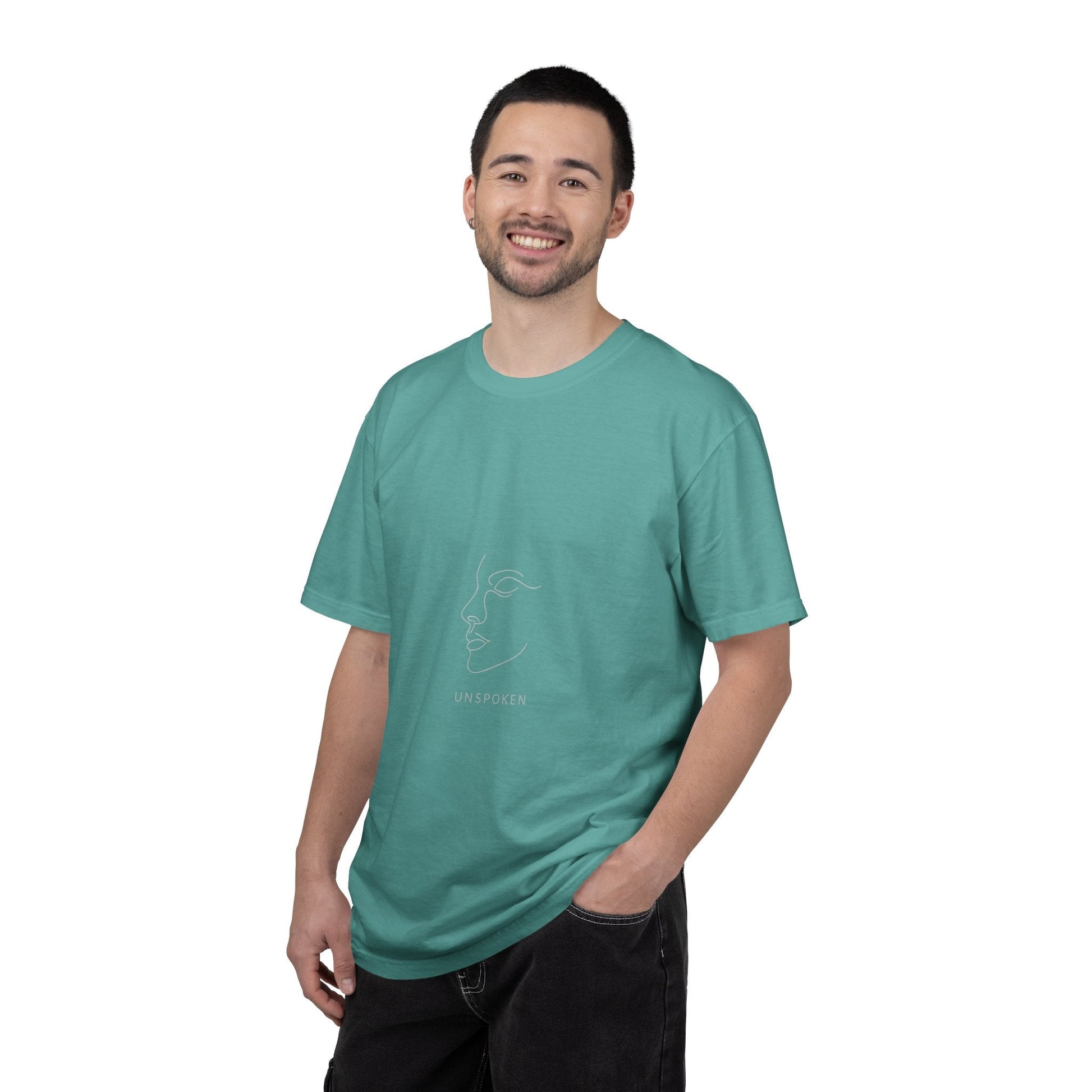 Minimal Face Line Art T-Shirt — Subtle Embossed ‘NORMCORE’ Graphic Printify