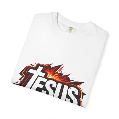 Jesus Graphic T-Shirt for Men – Bold Flame Logo Christian Faith Tee Printify