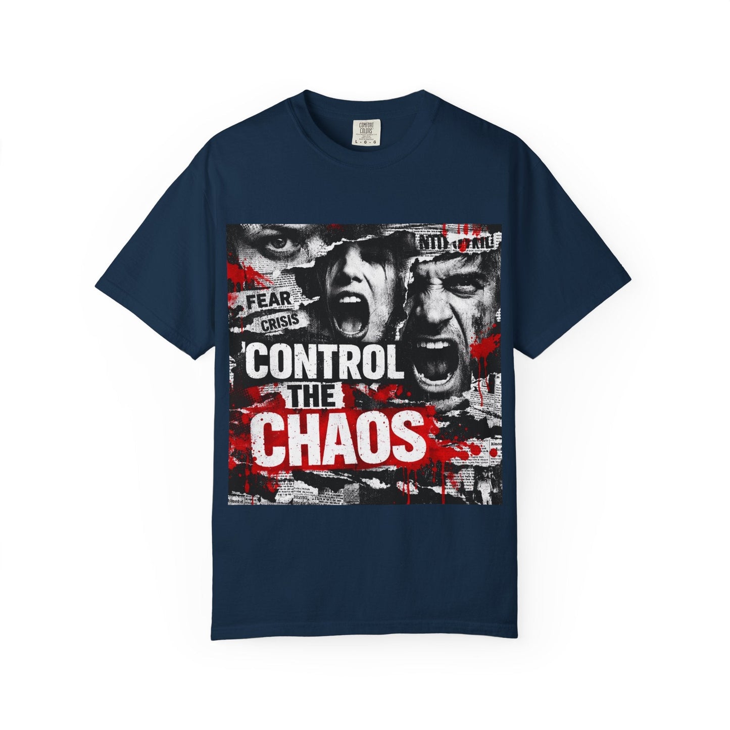 Control the Chaos T‑Shirt — Graphic Urban Streetwear Tee with Distressed Faces & Bold Red Accent Printify