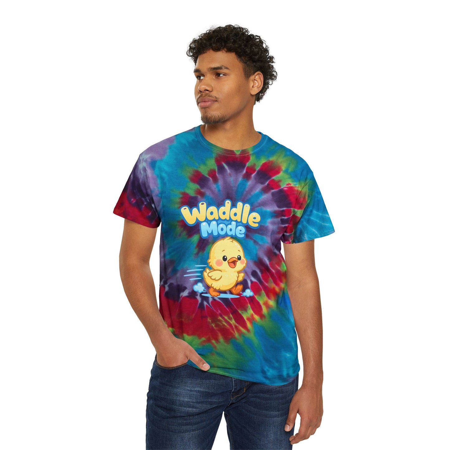 Waddle Mode Tie-Dye Tee — Pastel Spiral Chick Graphic