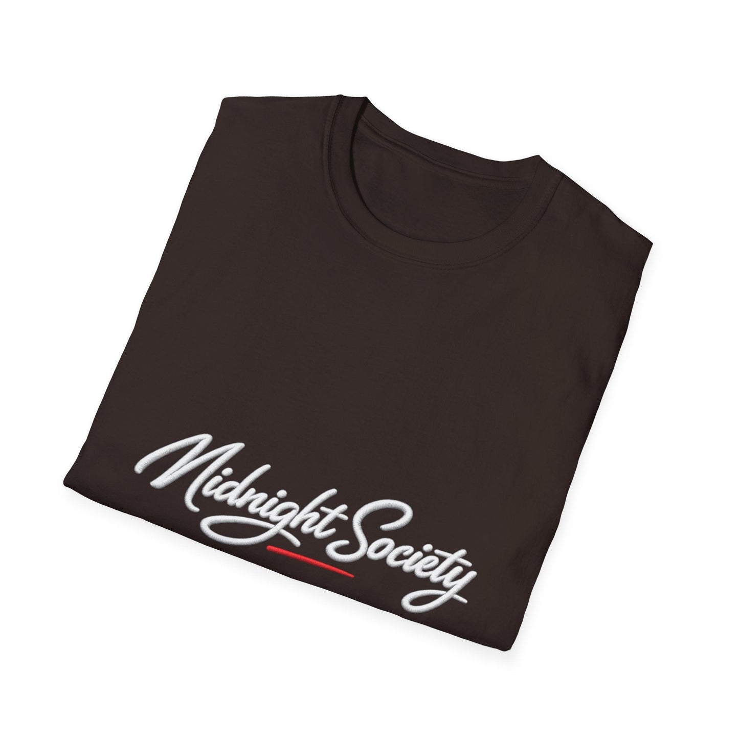 Midnight Society T-Shirt — Script Logo Tee for Nightlife & Streetwear Printify
