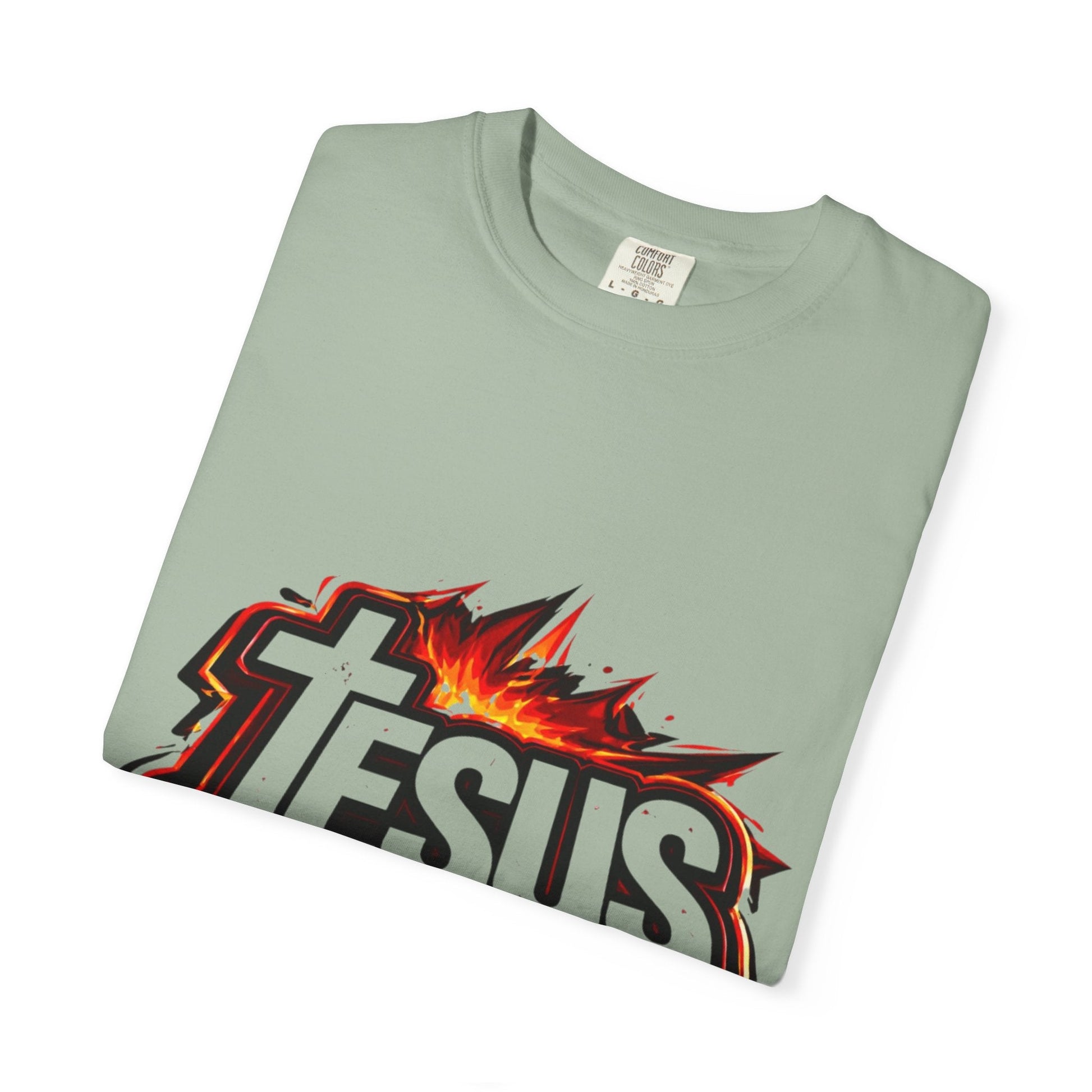Jesus Graphic T-Shirt for Men – Bold Flame Logo Christian Faith Tee Printify
