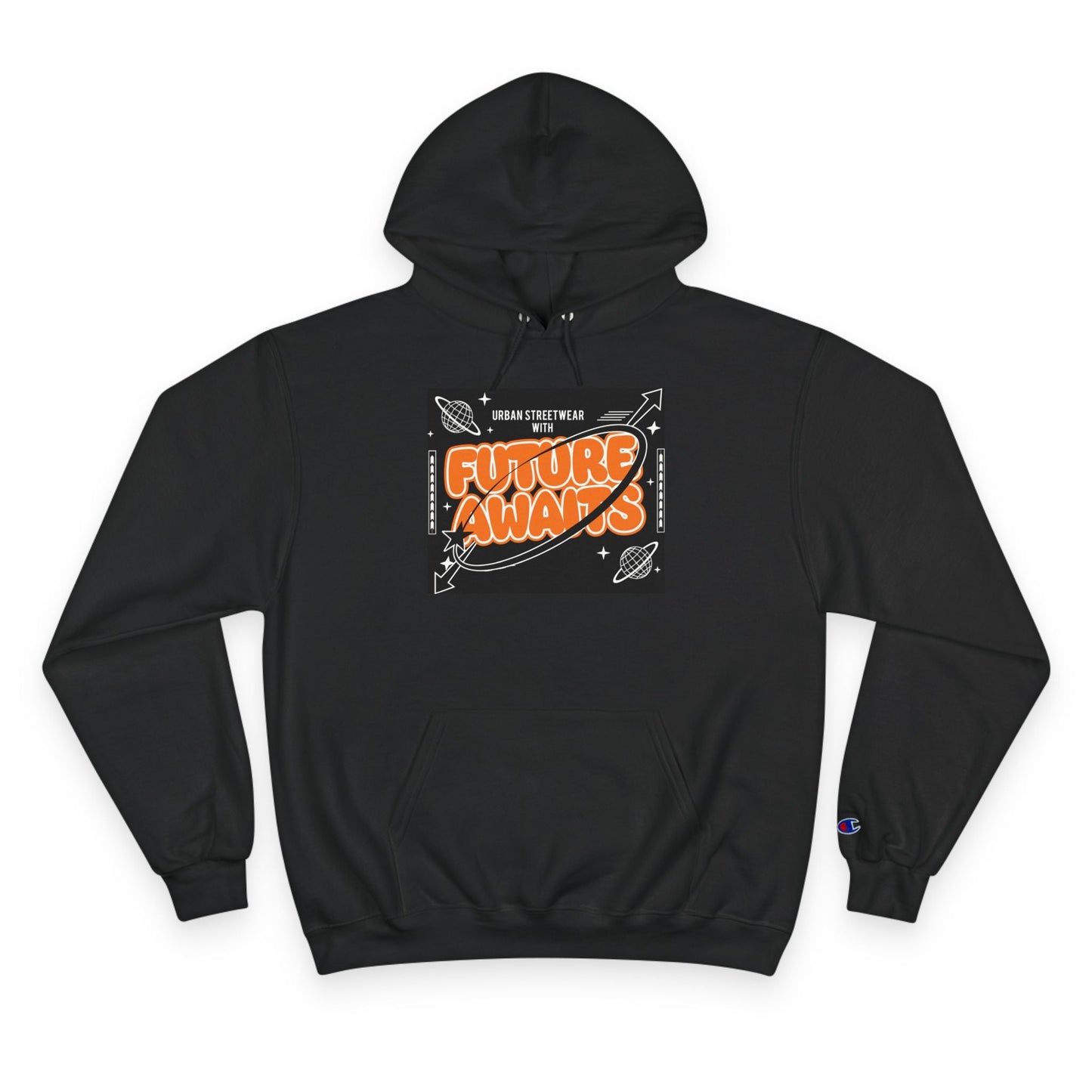 Future Awaits Hoodie – Space Graphic Champion Hoodie Printify
