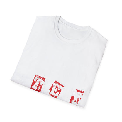 T-Shirt “LEFT” Red Distressed Block Letter Graphic — Vintage Stamped Tee