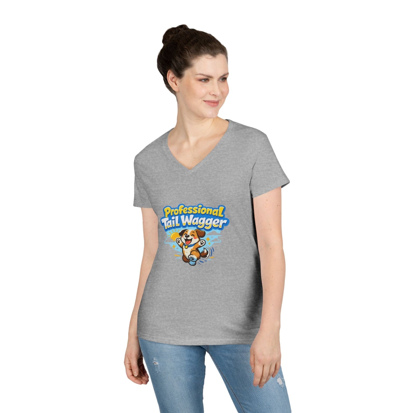 Professional Tail Wagger T-Shirt — Cute Dog Lover V‑Neck Tee Printify