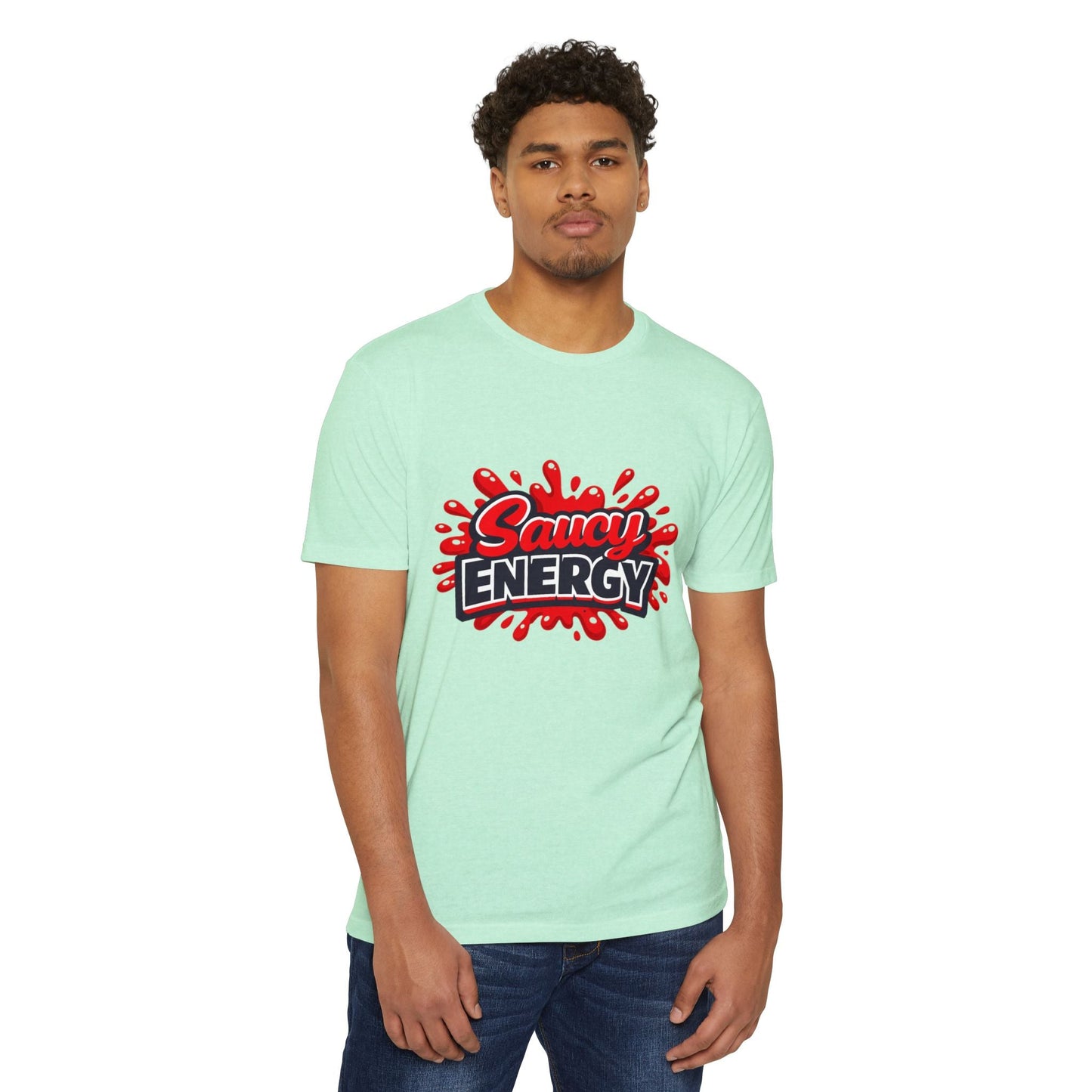 Saucy Energy T-Shirt — Bold Red Splash Graphic Tee Printify